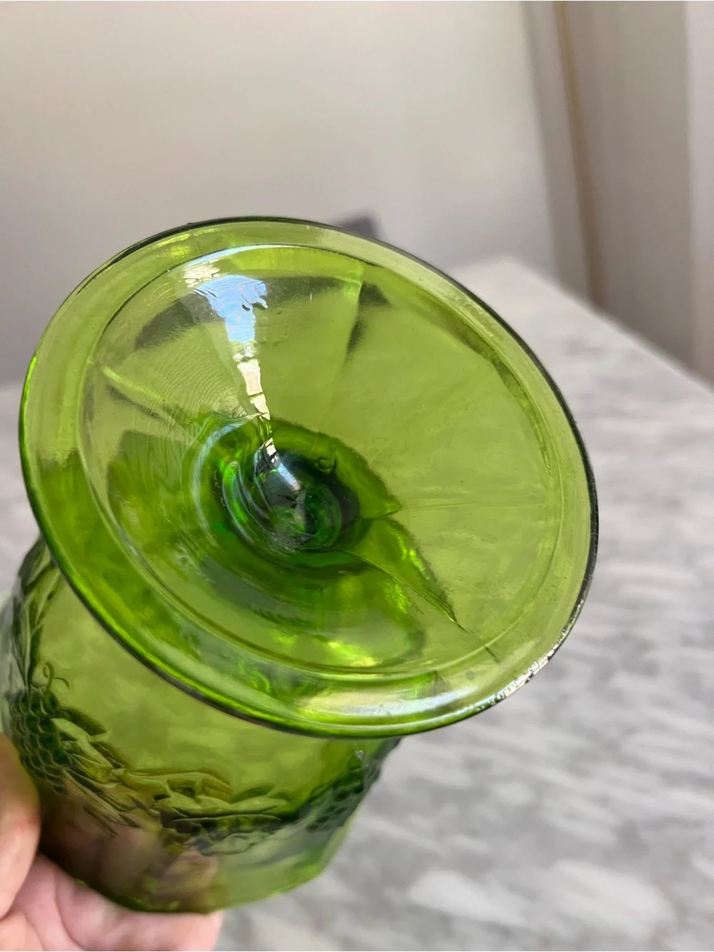 Vintage Green Glass Pedestal Compote - Brand Unknown